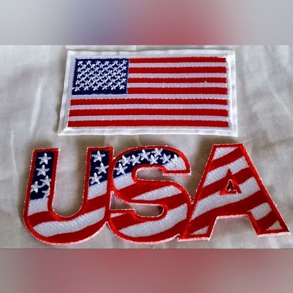 Large USA & AMERICAN FLAG Letter/Text PATCH/APPLIQUE  NEW! 4TH OF JULY - Picture 2 of 3